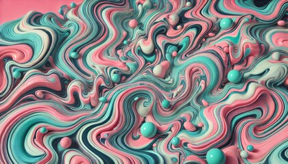 abstract background with mesmerizing design of glossy liquid textures Vivid waves of colors with pink and mint swirls in a smooth pattern.
