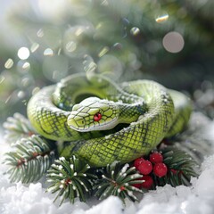 Fototapeta premium snake on new year and christmas background.