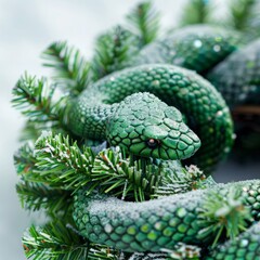 Fototapeta premium snake on new year and christmas background.