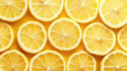 Tangy lemon slices arranged to cover the whole background with fresh yellow.