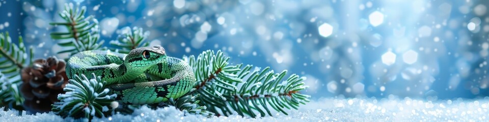 Fototapeta premium snake on new year and christmas background.