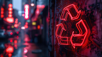 Digital neon sign with a biohazard symbol, Warning sign, futuristic contamination alert