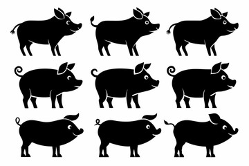 Pig silhouettes set. Vector illustration