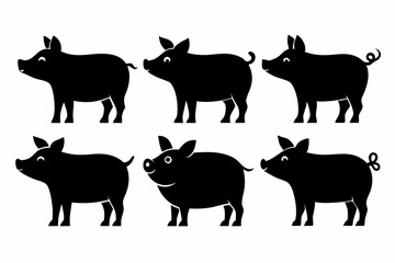 Pig silhouettes set. Vector illustration
