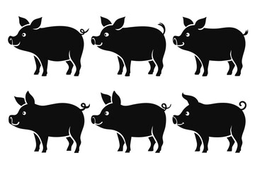 Pig silhouettes set. Vector illustration