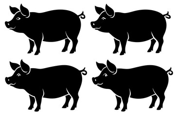 Pig silhouettes set. Vector illustration