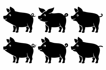 Pig silhouettes set. Vector illustration