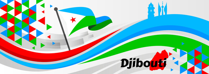 Djibouti Wavy Flag Independence Day Banner Background