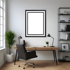 Fototapeta premium Office with Empty Art Frame Mockup