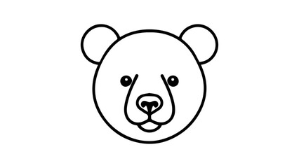 very simple black and white vector bear illustration on white background,  silhouette outline of a bear face