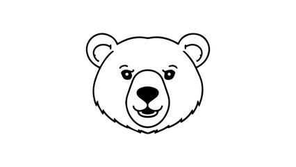 cute bear face smiling black and white shape vector illustration on white background, silhouette outline of a bear face