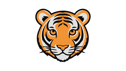 simple cartoon orange tiger head vector illustration on white background, beautiful tiger face illustration in vector 