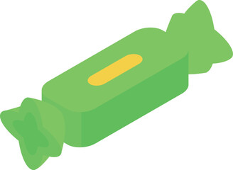 Isometric green wrapped candy lying on white background