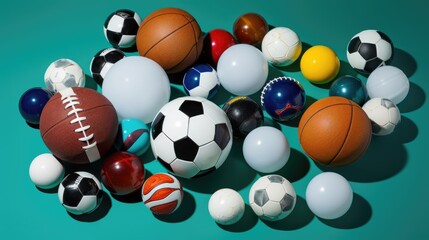 Assorted sports balls scattered on a clean surface