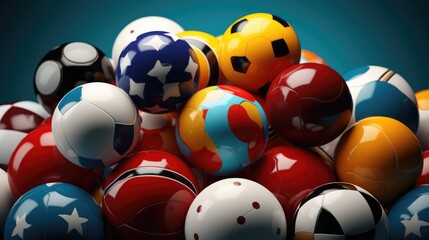 Assorted sports balls scattered on a clean surface