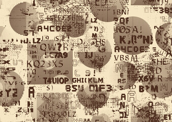 Fototapeta premium Glitch distorted grungy abstract forms . Cyber punk seamless pattern texture. Halftone dots .Futuristic background . Glitched shapes with dots and lines .Screen print endless pattern texture