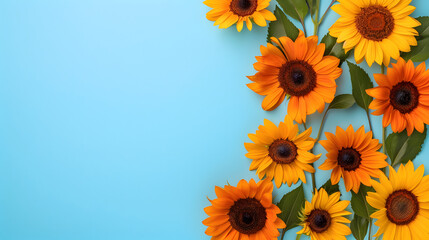 Fototapeta premium Sunflower pattern border on muted pastel background illustration
