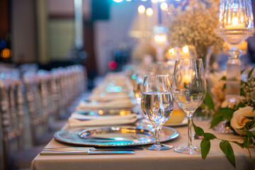Opulent Wedding Reception Table Decor with Candelabra, Flowers, and Elegant Settings