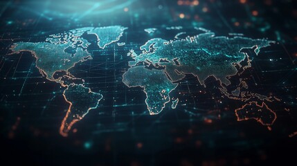 Digital map of world from glowing green circuit boards,global connectivity and technology growth.