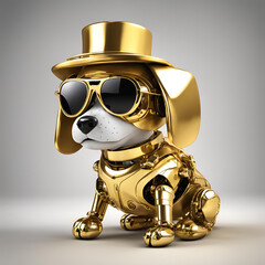 Naklejka premium golden robot with a magnifying glass