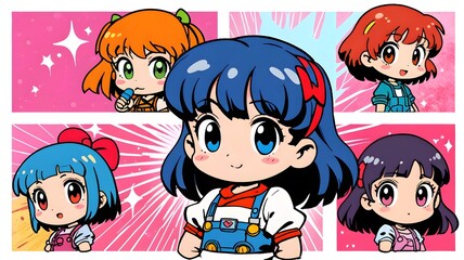 kawai chibi girl hapy retro lofi