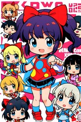 kawai chibi girl hapy retro lofi