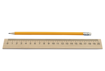 Wooden measuring ruler and pencil isolated