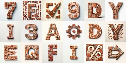 Terracotta stones Tiling Lettering Typeface. AI generated illustration