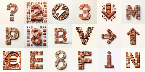 Terracotta stones Tiling Lettering Typeface. AI generated illustration