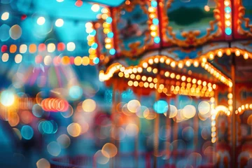 Fully blurred defocused background of an amusement park or state fair carusell, bokeh lights in the evening © Dennis