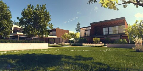 Obraz premium Modern house in a green garden.