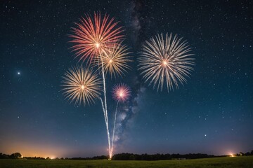 Fireworks with blur milky way background