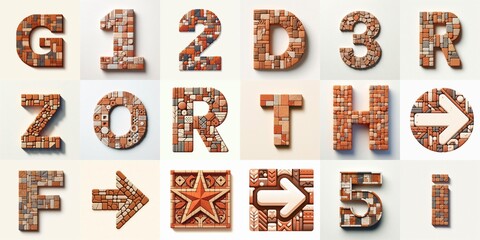 Fototapeta premium Terracotta stones Tiling Lettering Typeface. AI generated illustration