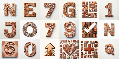 Terracotta stones Tiling Lettering Typeface. AI generated illustration