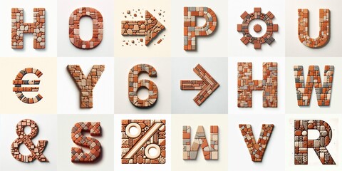 Naklejka premium Terracotta stones Tiling Lettering Typeface. AI generated illustration