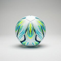 Medium shot of a Soccer ball, isolated on a solid light pastel white background, bright and vivid tonality, in the style of product photography. 