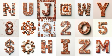 Naklejka premium Terracotta stones Tiling Lettering Typeface. AI generated illustration