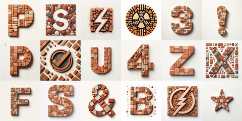 Naklejka premium Terracotta stones Tiling Lettering Typeface. AI generated illustration