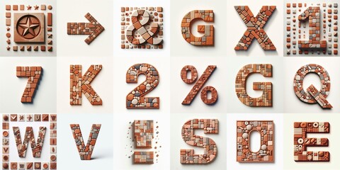 Terracotta stones Tiling Lettering Typeface. AI generated illustration