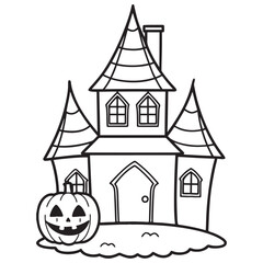 Halloween haunted house vector, black and white Halloween Haunted House coloring Page