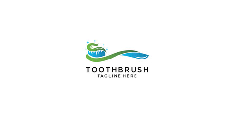 Obraz premium Toothbrush with toothpaste logo design premium vector