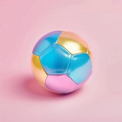 Medium shot of a Soccer ball, isolated on a solid light pastel white background, bright and vivid tonality, in the style of product photography. 