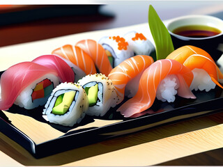 Anime Style Illustration Assorted Sushi Platter