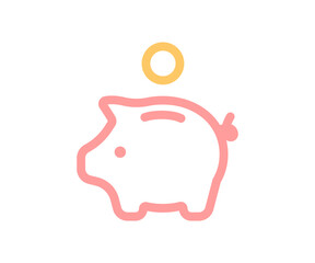 Pink line piggy bank icon. Vector money saving symbol, illustration.