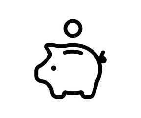 Black line piggy bank icon. Vector money saving symbol, illustration.