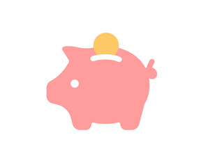 Pink piggy bank icon. Vector money saving symbol, illustration.