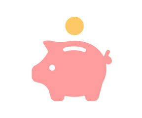 Pink piggy bank icon. Vector money saving symbol, illustration.