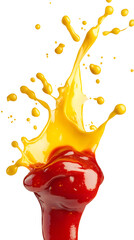 Delicious ketchup and mustard splashes isolated on white background