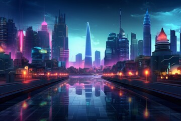 Obraz premium Night view of a modern city with glowing lights