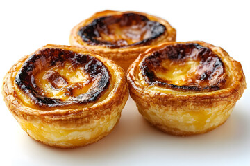 Fototapeta premium Traditional egg tart dessert from Portugal, Pasteis de nata, isolated on white background